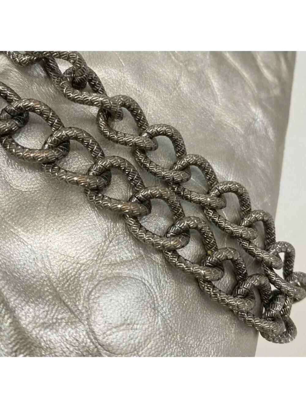 Chanel Pouch Camellia Leather Silver